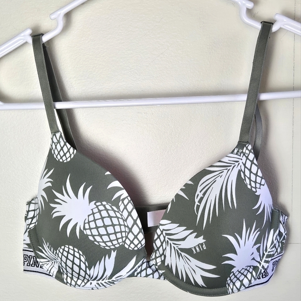 Victoria's Secret PINK Tropical Pineapple‎ Padded T-Shirt Bra, 32B